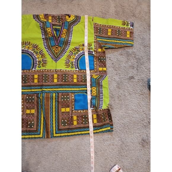 Green & Blue African Dashiki Tunic (Appears Handmade) 29" Long 46" Chest - Picture 8 of 9